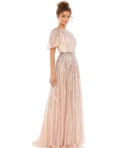 Mac Duggal Short Sleeve Ombre Sequined Evening Gown Shop For