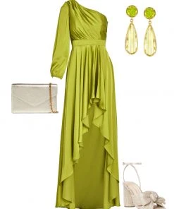 Ieena For Mac Duggal Shop For One Shoulder Blouson Sleeve Hi-Low Gown