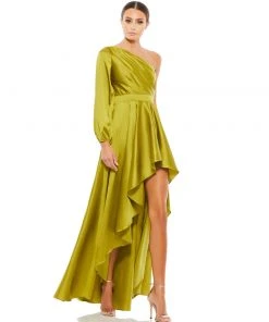 Ieena For Mac Duggal Shop For One Shoulder Blouson Sleeve Hi-Low Gown