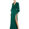 Ieena For Mac Duggal Bishop Sleeve Faux Wrap Gown