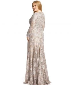 Mac Duggal Plunge Neck Embellished Lace Gown (Plus) Mother Of The Bride + Groom Dresses