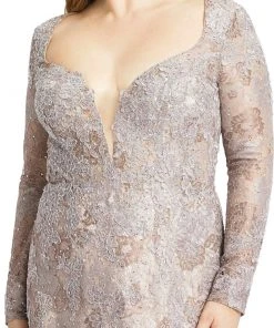 Mac Duggal Plunge Neck Embellished Lace Gown (Plus) Mother Of The Bride + Groom Dresses