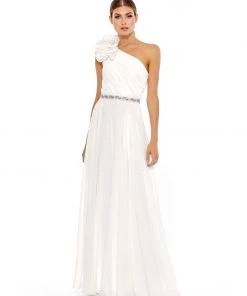 Ieena For Mac Duggal Ruffled One Shoulder A Line Gown