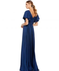 Ieena For Mac Duggal Pleated A-Line Flowing Sleeve Gown