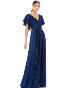 Ieena For Mac Duggal Pleated A-Line Flowing Sleeve Gown