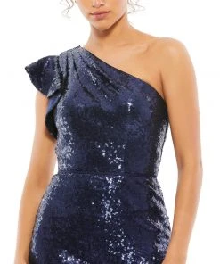 Ieena For Mac Duggal One Shoulder Ruffled Sequined Midi Dress Shop For