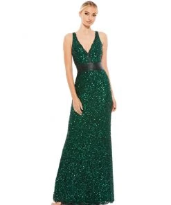 Mac Duggal Scalloped Neckline Sequined Evening Gown Shop For