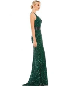 Mac Duggal Scalloped Neckline Sequined Evening Gown Shop For