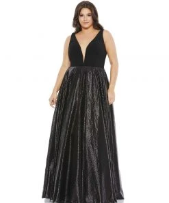 Mac Duggal Plus Size Plunging Black Ball Gown (Plus)