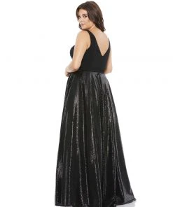 Mac Duggal Plus Size Plunging Black Ball Gown (Plus)