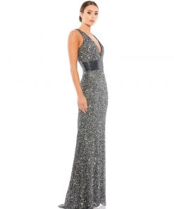 Mac Duggal Scalloped Neckline Sequined Evening Gown Shop For