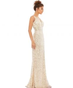 Mac Duggal Scalloped Neckline Sequined Evening Gown Shop For