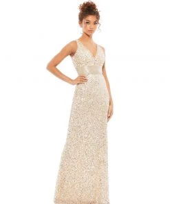 Mac Duggal Scalloped Neckline Sequined Evening Gown Shop For
