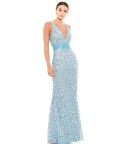 Mac Duggal Scalloped Neckline Sequined Evening Gown Shop For