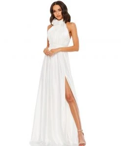 Mac Duggal Rosette Halter Chiffon Evening Gown Shop For