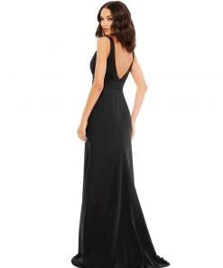Mac Duggal Bow Shoulder V-Neck Gown