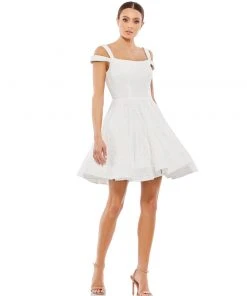 Ieena For Mac Duggal Sequined Cut Out Shoulder Skater Dress