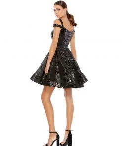 Ieena For Mac Duggal Sequined Cut Out Shoulder Skater Dress