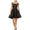 Ieena For Mac Duggal Sequined Cut Out Shoulder Skater Dress