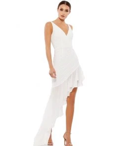 Ieena For Mac Duggal Asymmetrical Ruffled V-Neck Chiffon Dress Shop For