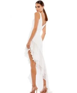 Ieena For Mac Duggal Asymmetrical Ruffled V-Neck Chiffon Dress Shop For