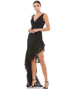 Ieena For Mac Duggal Asymmetrical Ruffled V-Neck Chiffon Dress Shop For