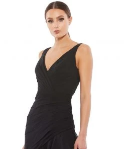 Ieena For Mac Duggal Asymmetrical Ruffled V-Neck Chiffon Dress Shop For