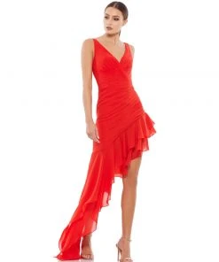 Ieena For Mac Duggal Asymmetrical Ruffled V-Neck Chiffon Dress Shop For
