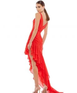 Ieena For Mac Duggal Asymmetrical Ruffled V-Neck Chiffon Dress Shop For