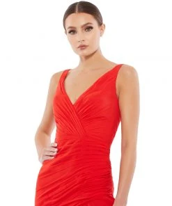 Ieena For Mac Duggal Asymmetrical Ruffled V-Neck Chiffon Dress Shop For