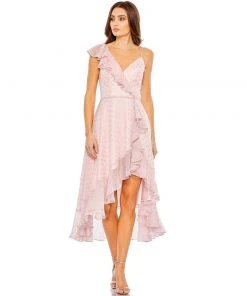 Ieena For Mac Duggal Ruffled Faux Wrap Midi Dress