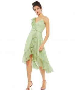 Ieena For Mac Duggal Ruffled Faux Wrap Midi Dress