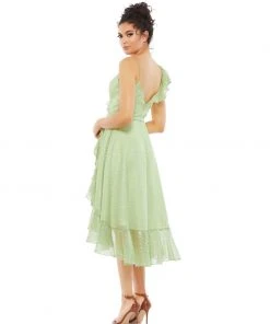 Ieena For Mac Duggal Ruffled Faux Wrap Midi Dress