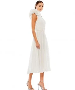 Mac Duggal Shop For Rosette One Shoulder Tea Length Dress