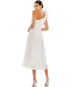 Mac Duggal Shop For Rosette One Shoulder Tea Length Dress