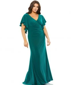 Mac Duggal Faux Wrap Butterfly Sleeve Gown (Plus)