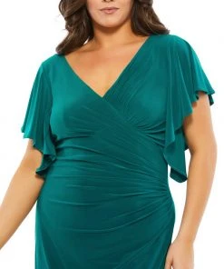 Mac Duggal Faux Wrap Butterfly Sleeve Gown (Plus)