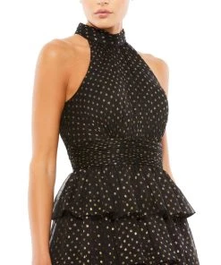 Mac Duggal Layered Polka Dot Halter Cocktail Dress