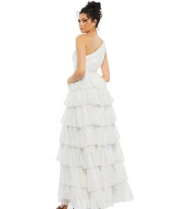 Mac Duggal One Shoulder Ruffle Tiered Gown