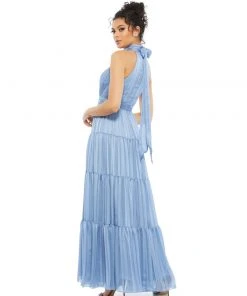 Mac Duggal Tie Neck Tiered Halter Gown Bridesmaid Dresses