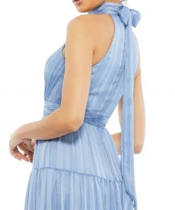 Mac Duggal Tie Neck Tiered Halter Gown Bridesmaid Dresses