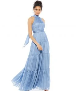 Mac Duggal Tie Neck Tiered Halter Gown Bridesmaid Dresses