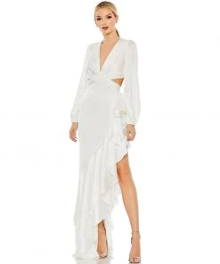 Ieena For Mac Duggal Shop For Cut Out Asymmetrical Ruffled Gown