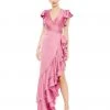 Ieena For Mac Duggal Shop For Flutter Sleeve Cut Out Asymmetrical Ruffled Gown