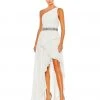 Mac Duggal Pleated One Shoulder Asymmetrical Ruffle Hem Gown Shop For