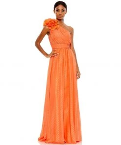 Mac Duggal Polka Dot Ruffled One Shoulder Gown Shop For