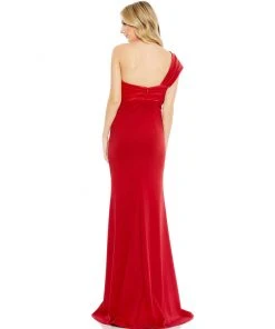Mac Duggal Wedding Guest One Shoulder Draped Trumpet Gown