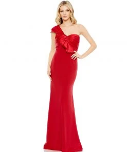 Mac Duggal Wedding Guest One Shoulder Draped Trumpet Gown
