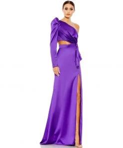 Ieena For Mac Duggal Puff One Sleeve Cut Out Side Knot Gown Shop For