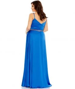 Mac Duggal Beaded Belt Faux Wrap A Line Gown (Plus) Shop For